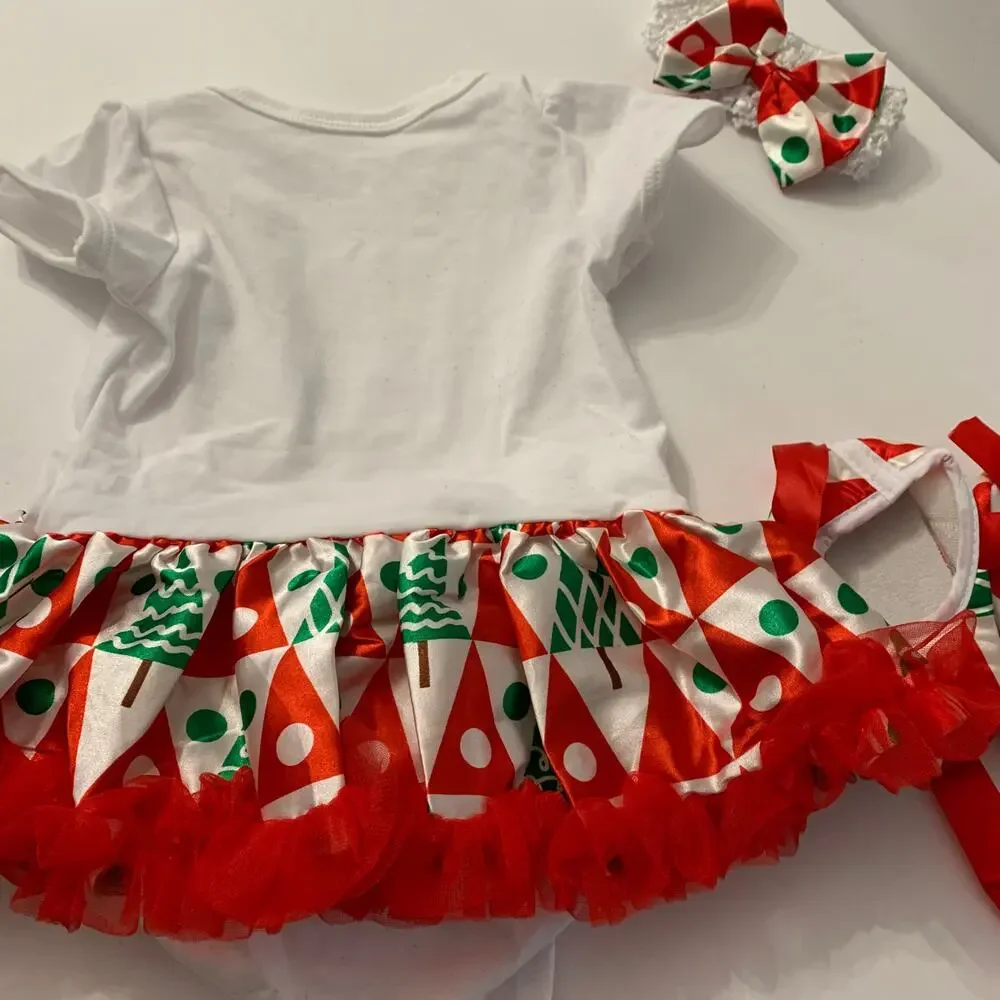 Baby Infant Girl Cotton Christmas Reindeer Short Sleeve Patchwork Bodysuit Set
